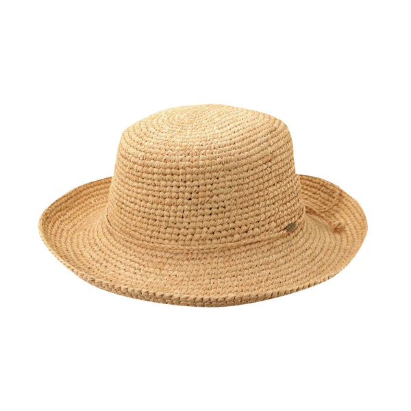 Scala Crocheted Twisted Raffia Straw Boater Hat with Drawstring One Size Natural Twisted Raffia Straw Boater Hat – Village Hat Shop main image 2