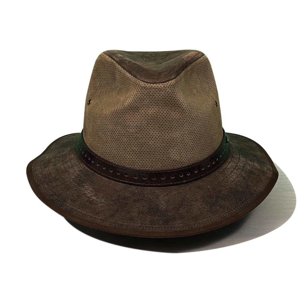 Saint Martin - Distressed Leather Fedora - Brown (Front)