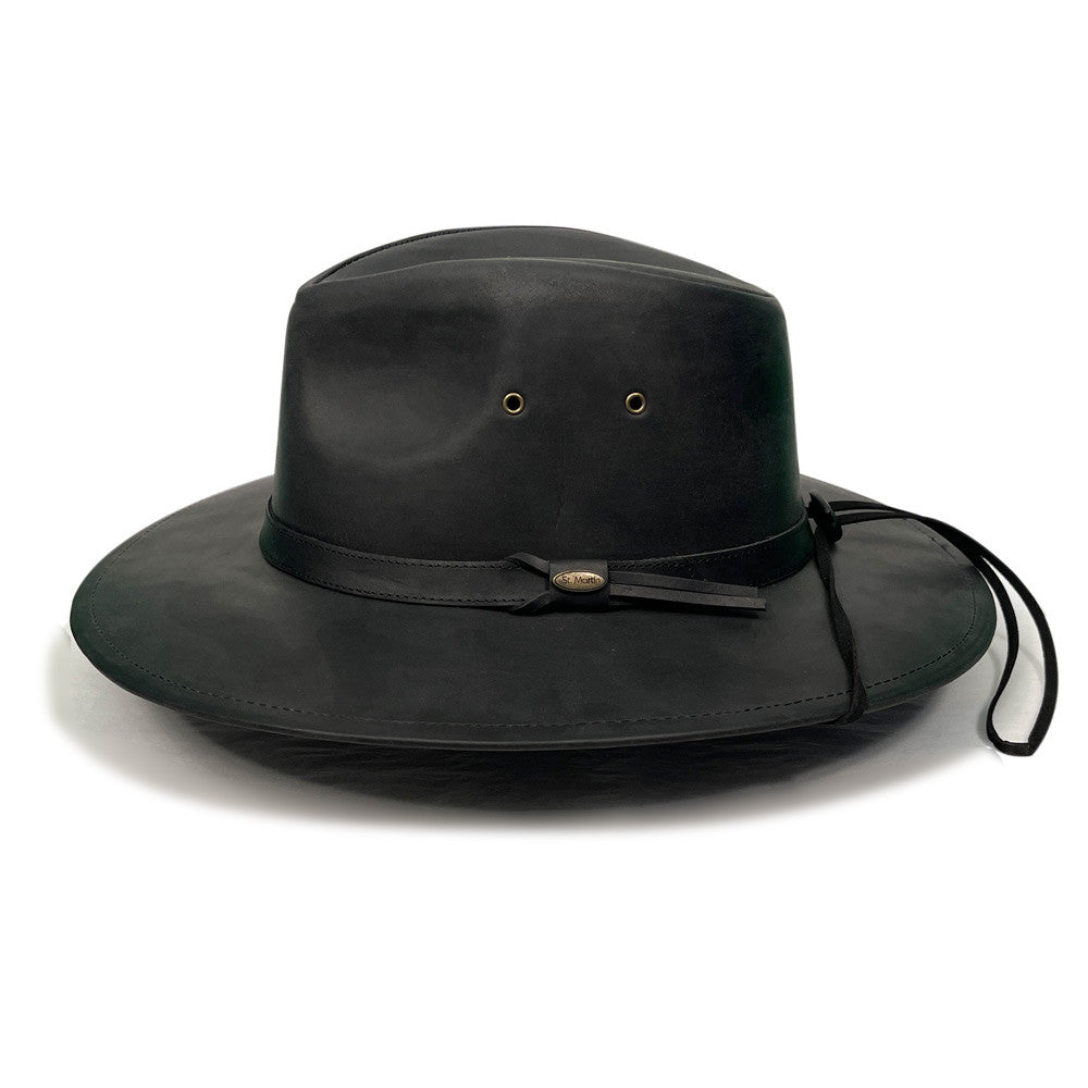 Saint Martin - Black Leather Safari Hat - Side