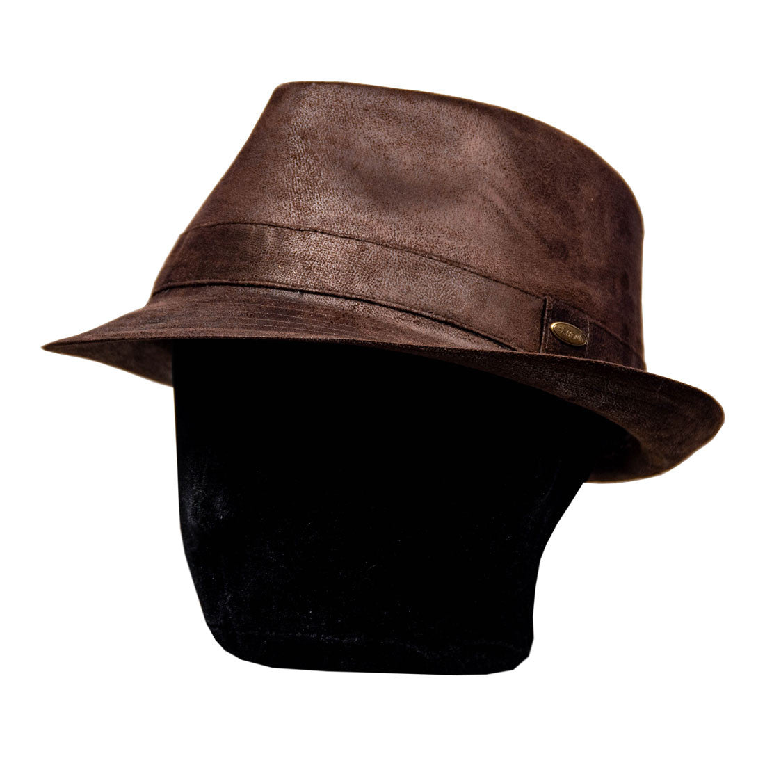 Saint Martin - Faux Leather Trilby Fedora Brown (Model Left)