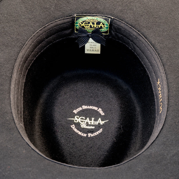Scala - Crushable Wool Felt Outback Hat Black - Bottom, Inside