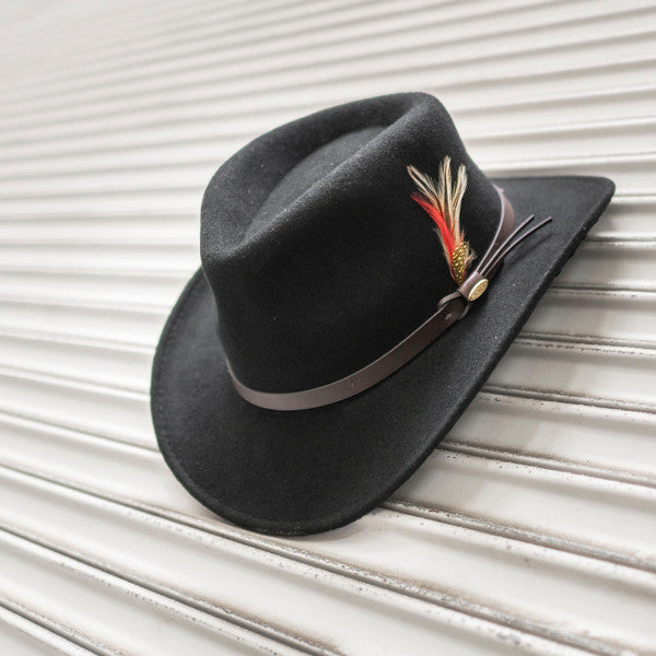 Scala - Crushable Wool Felt Outback Hat Black - Stock Image 2