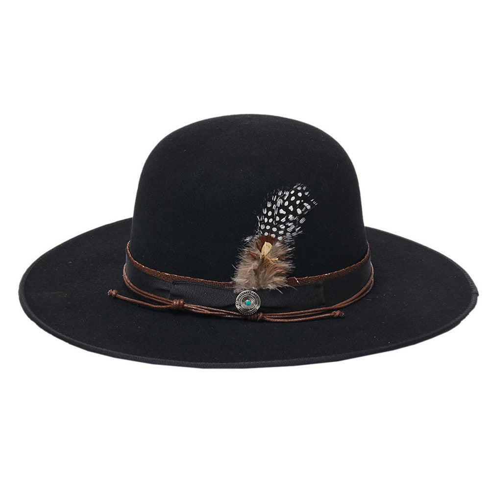 Stampede Hats - "Matty" Wool Felt Bohemian Handmade Bolero Hat with Feather - Side