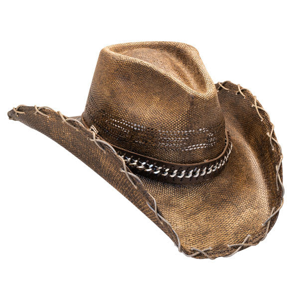 Stampede Hats - Black Stained Cowboy Hat with Chain Hat Band - Opposite Side