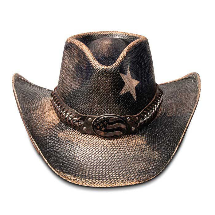 Stampede Hats - Vintage Black Star USA Panama Straw Cowboy Hat (Front)
