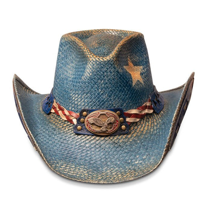 Stampede Hats - Vintage Blue Star American Flag Cowboy Hat (Front)