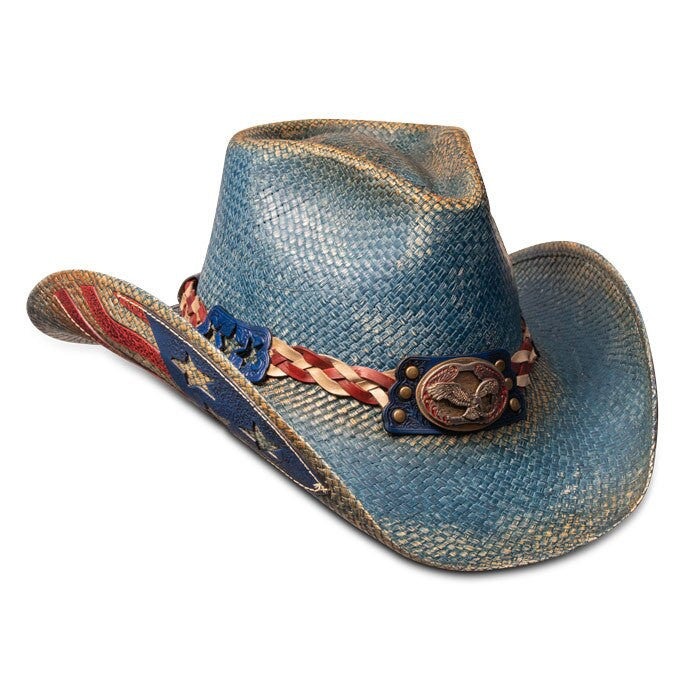 Stampede Hats - Vintage Blue Star American Flag Cowboy Hat (Opposite Side)