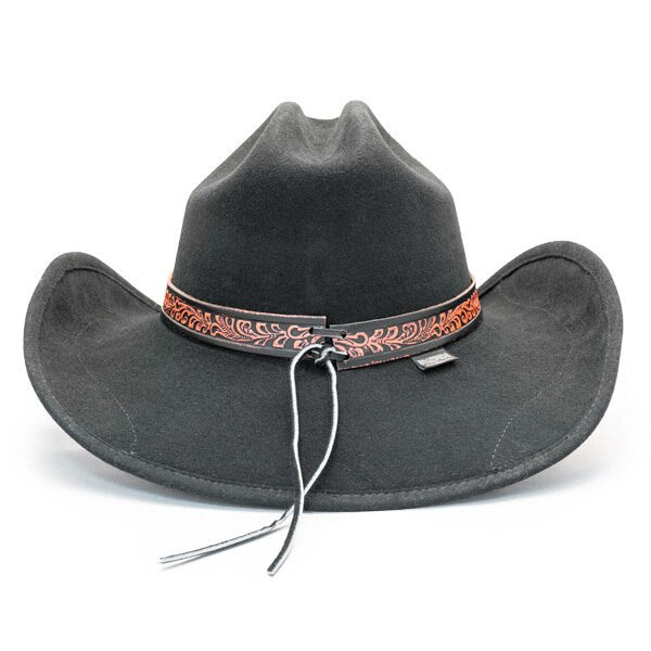 Stampede Hats - Lone Star Black Felt Western Hat with Brown Embossed Trim -  Back