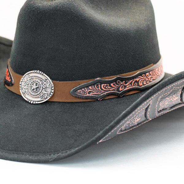 Stampede Dark Brown Felt Hat with Leather Band Stampede | Mens Brown Crunch Cowhide Leather Cowboy Hat with  main image 3