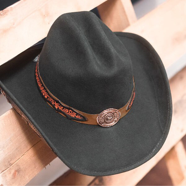 Stampede Hats - Lone Star Black Felt Western Hat with Brown Embossed Trim -  Stock Image