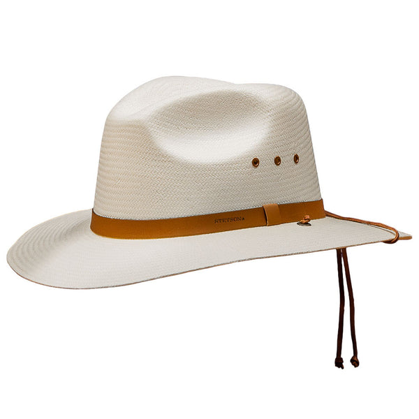 New $65 STETSON Los Alamos Toyo Straw Safari Fedora Cowboy Hat Natural M 3\