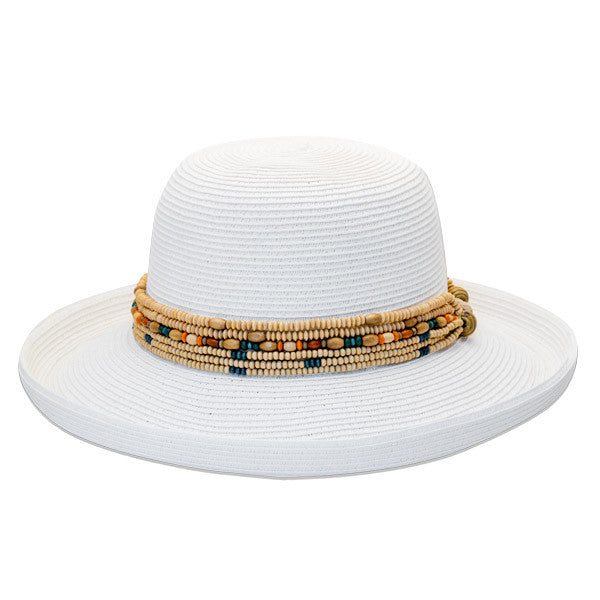 Sun 'N' Sand - Braided Up-Brim Beaded Hat in White - Side