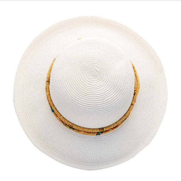 Sun 'N' Sand - Braided Up-Brim Beaded Hat in White - Top