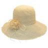 Sun 'N' Sand - Raffia Wide Brim Crocheted Cloche Hat with Raffia Flower Hats - Natural