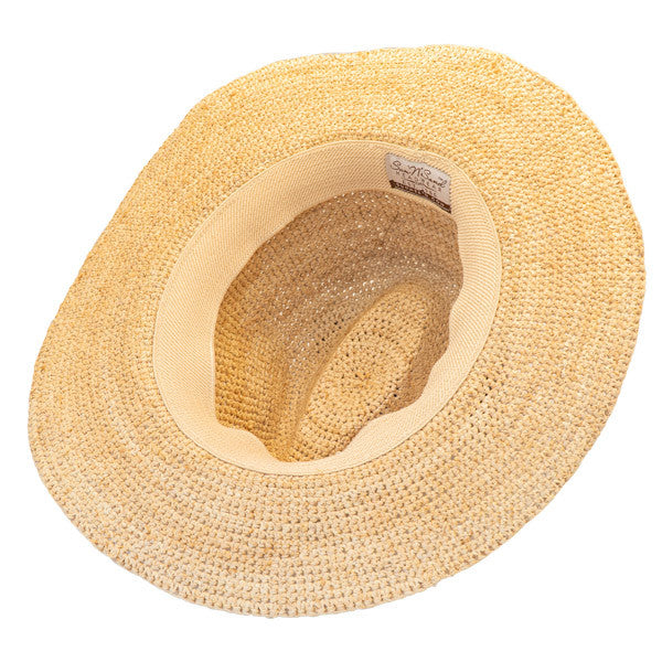 Sun 'N' Sand - Raffia Wide Brim Fedora Hat Natural - Bottom, Inside