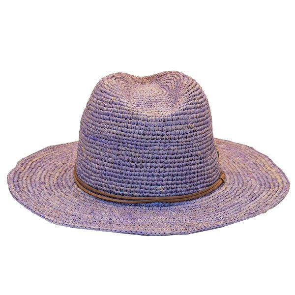 Sun 'N' Sand - Raffia Wide Brim Fedora Hat Blue - Back