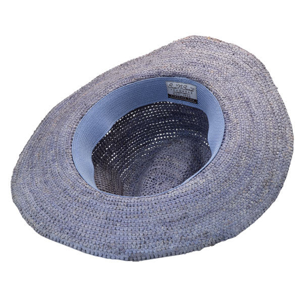 Sun 'N' Sand - Raffia Wide Brim Fedora Hat Blue - Bottom, Inside
