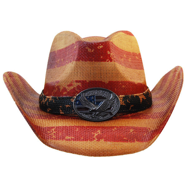 California Hat Company - Vintage American Flag Cowboy Hat With Eagle Front