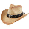 California Hat Company - Raffia Western Hat With Long Horn Conch