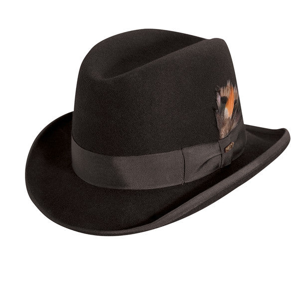 Scala - Chocolate Homburg Wool Felt Godfather Hat