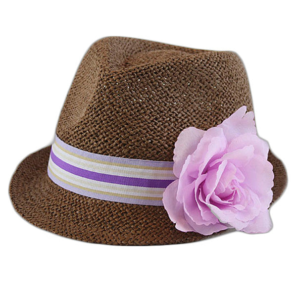 Something Special - Purple Straw Fedora with Ribbon and Flower