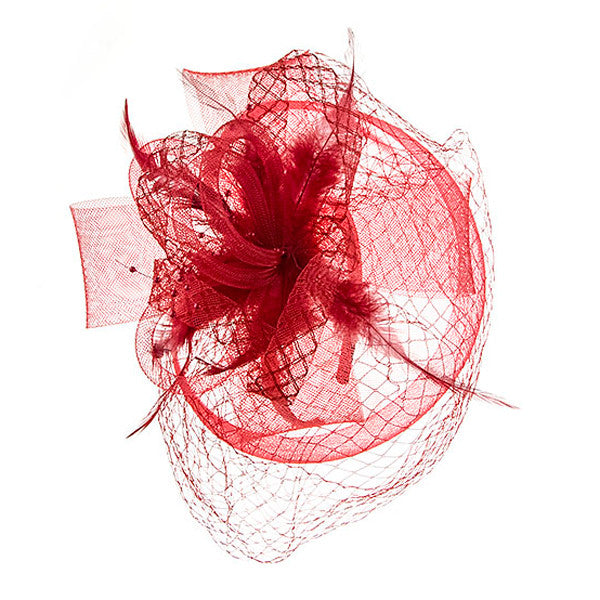Something Special - Red Lace Fascinator Hat with Feathers